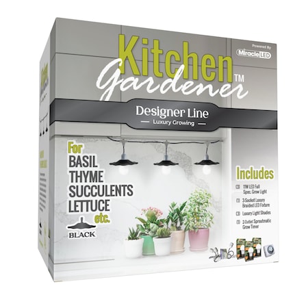 Miracle Led 3-Socket Designer Kitchen Gardener Grow Light Kit- Full Spec. 11W Replace 150W Grow Bulbs 801813
